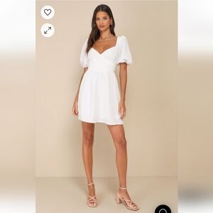 LULUS white surplice puffed sleeve dress